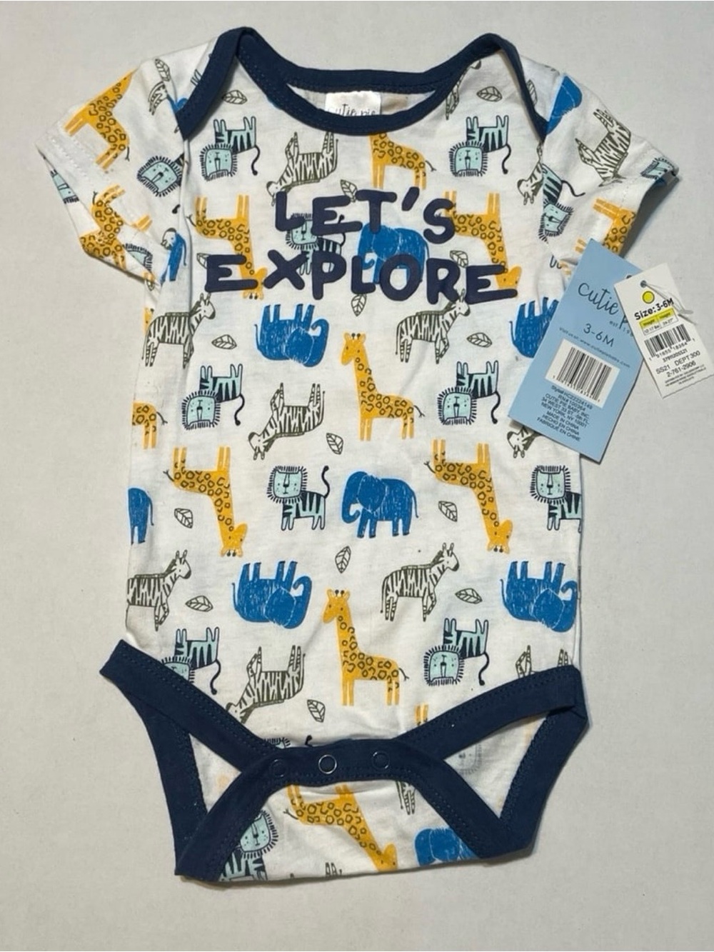 Cutie Pie Let’s Explore 3-6 month Onesie with Animal Print NWT